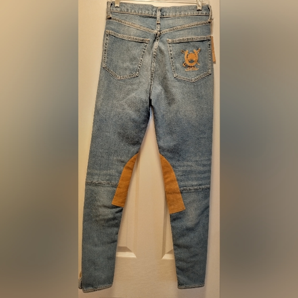 Ralph Lauren Light Blue Skinny Jeans with Tan Knee Patches - Picture 5 of 15